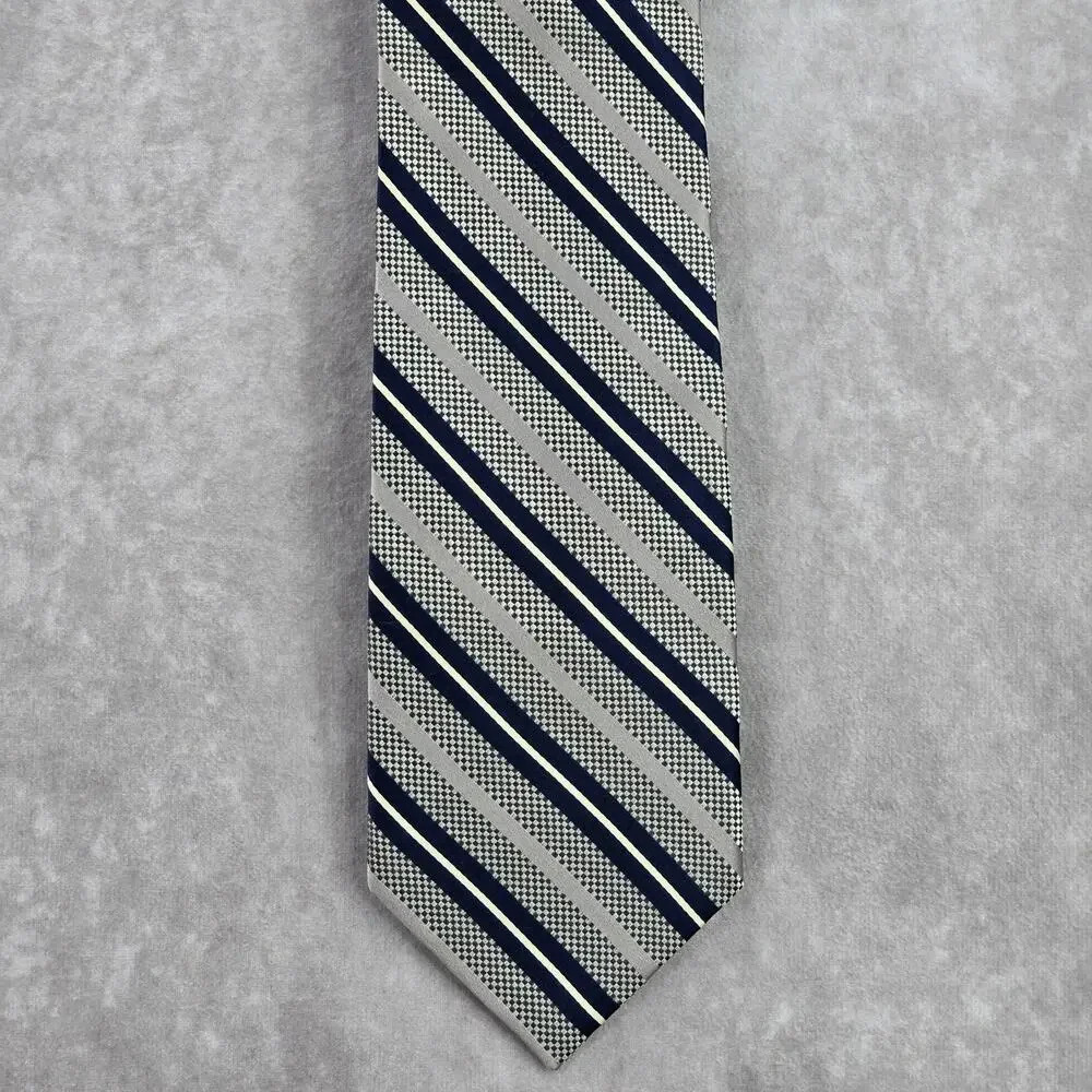 Enro Gray Silver Blue Stripe Repp Executive Geometric Silk Neck Tie‎ Men's